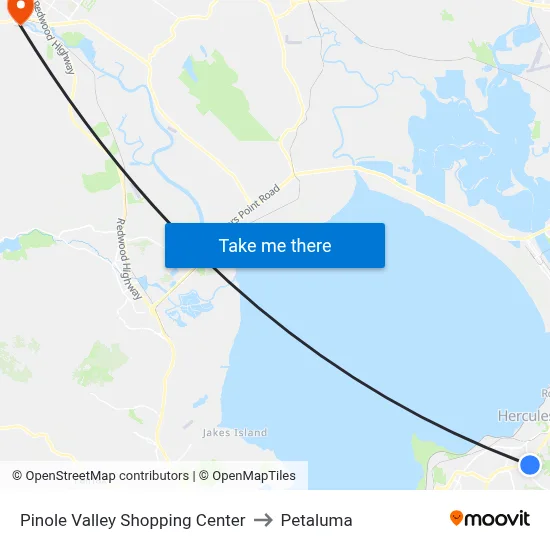 Pinole Valley Shopping Center to Petaluma map