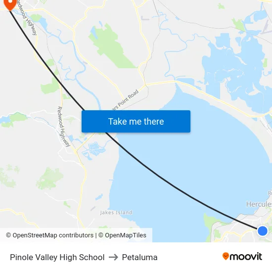 Pinole Valley High School to Petaluma map