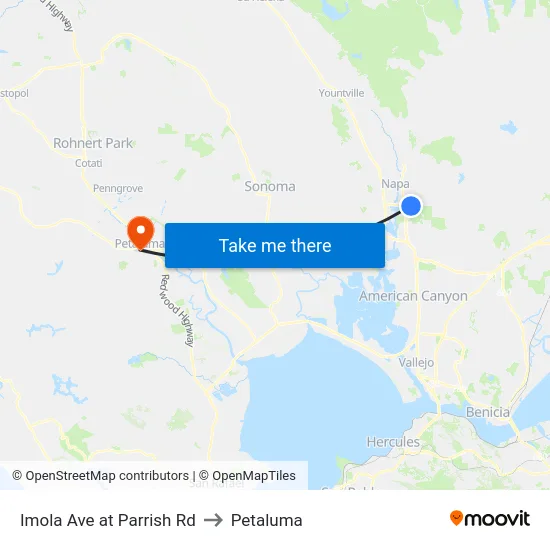 Imola Ave at Parrish Rd to Petaluma map