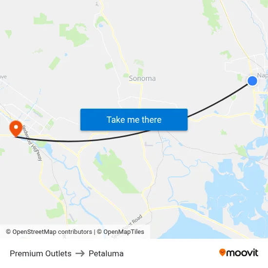 Premium Outlets to Petaluma map