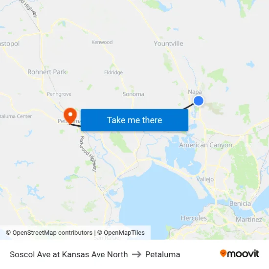 Soscol Ave at Kansas Ave North to Petaluma map