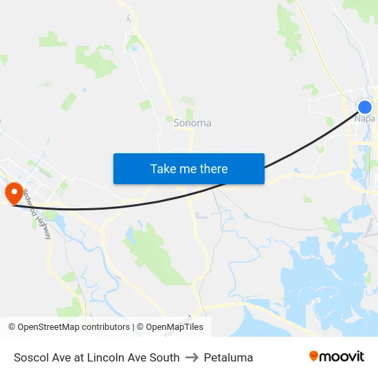 Soscol Ave at Lincoln Ave South to Petaluma map