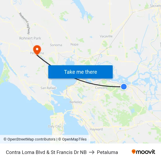 Contra Loma Blvd & St Francis Dr NB to Petaluma map