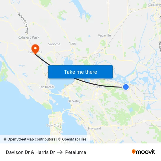 Davison Dr & Harris Dr to Petaluma map