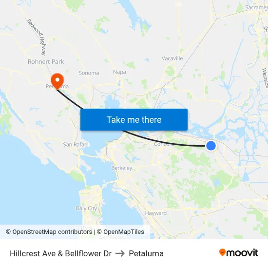 Hillcrest Ave & Bellflower Dr to Petaluma map