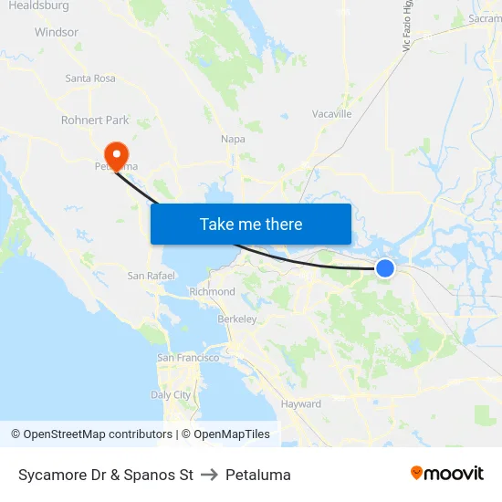 Sycamore Dr & Spanos St to Petaluma map