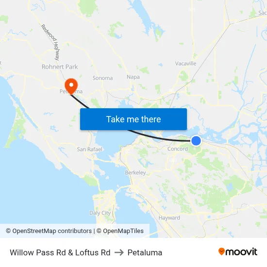 Willow Pass Rd & Loftus Rd to Petaluma map