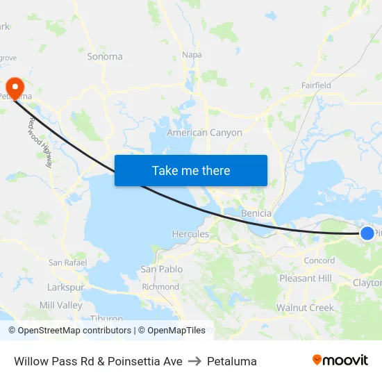 Willow Pass Rd & Poinsettia Ave to Petaluma map