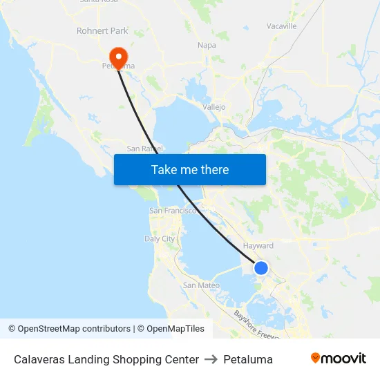 Calaveras Landing Shopping Center to Petaluma map