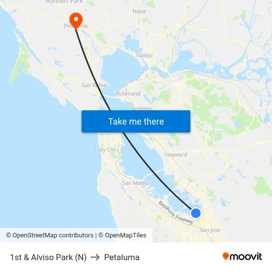 1st & Alviso Park (N) to Petaluma map