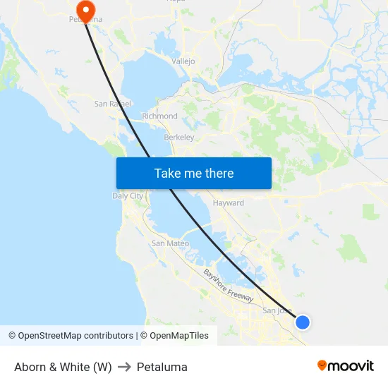 Aborn & White (W) to Petaluma map
