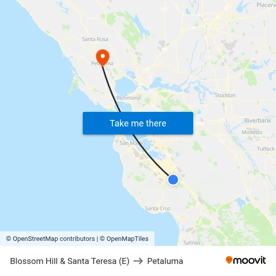 Blossom Hill & Santa Teresa (E) to Petaluma map