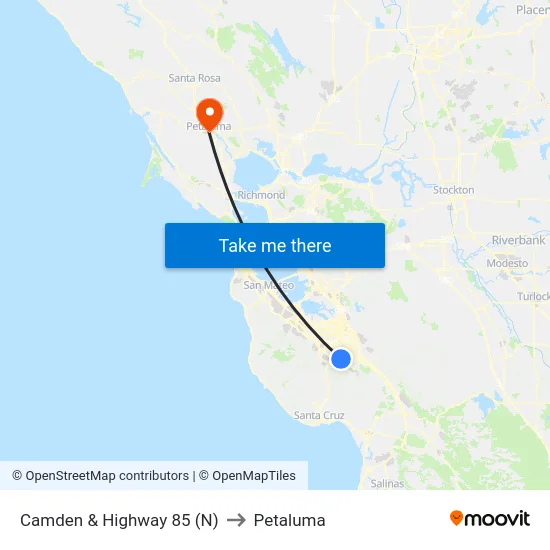 Camden & Highway 85 (N) to Petaluma map