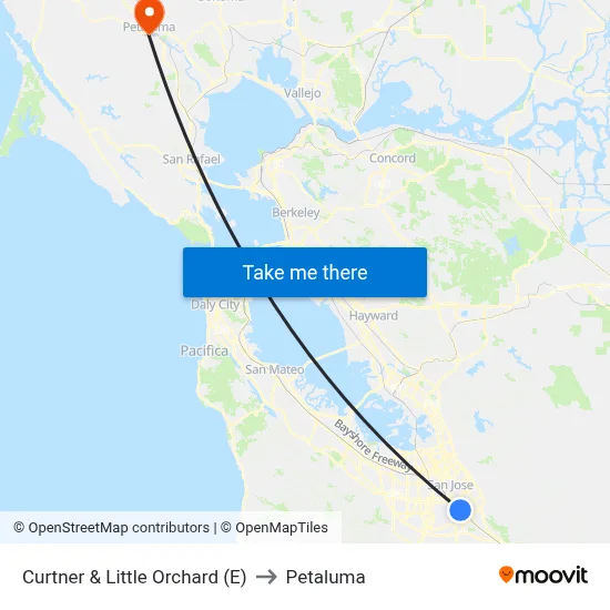 Curtner & Little Orchard (E) to Petaluma map