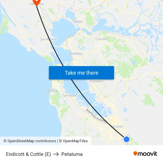 Endicott & Cottle (E) to Petaluma map