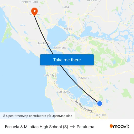 Escuela & Milpitas High School (S) to Petaluma map