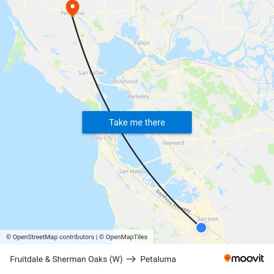 Fruitdale & Sherman Oaks (W) to Petaluma map