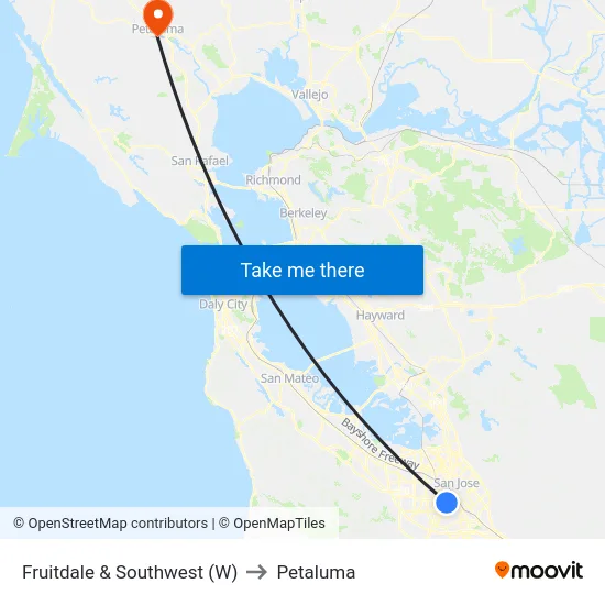 Fruitdale & Southwest (W) to Petaluma map