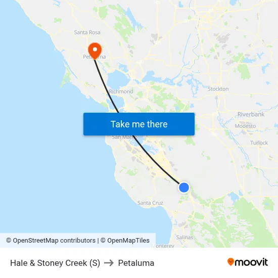 Hale & Stoney Creek (S) to Petaluma map