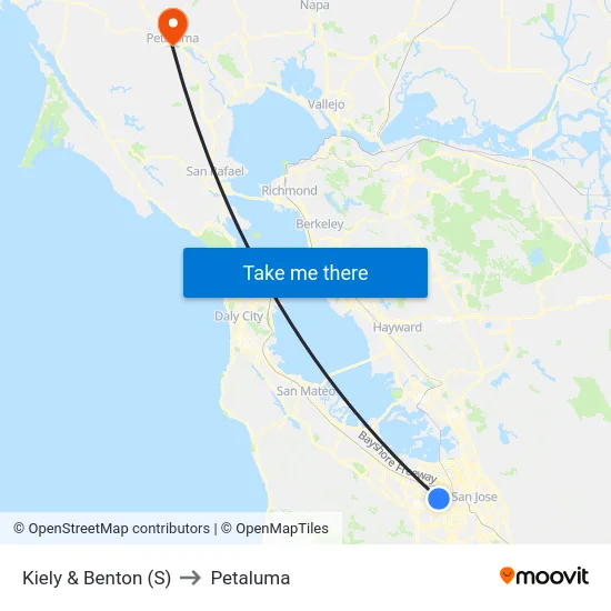 Kiely & Benton (S) to Petaluma map