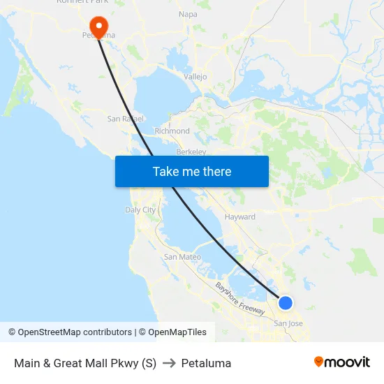 Main & Great Mall Pkwy (S) to Petaluma map