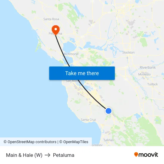 Main & Hale (W) to Petaluma map