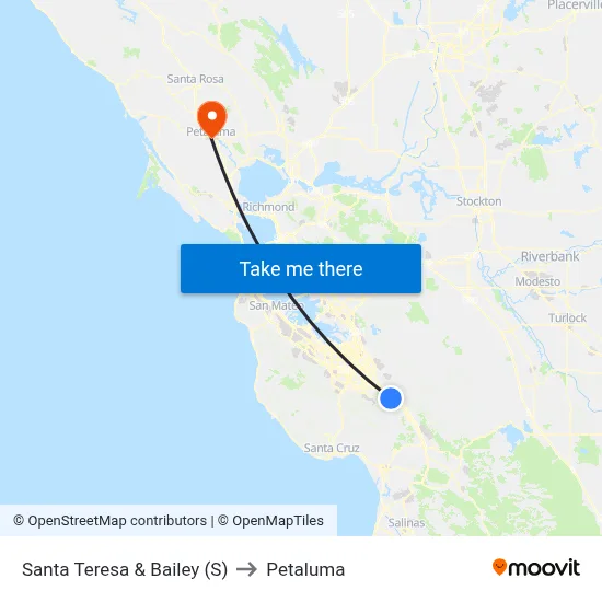 Santa Teresa & Bailey (S) to Petaluma map