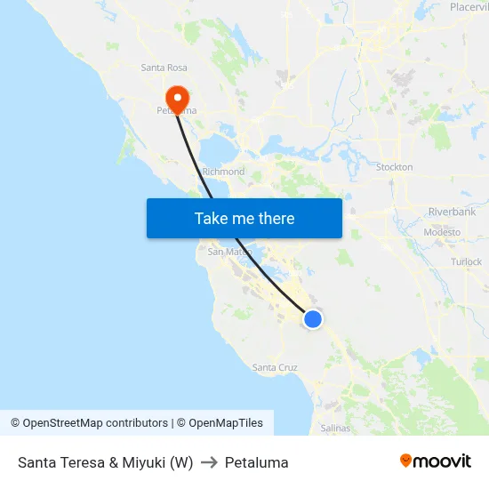 Santa Teresa & Miyuki (W) to Petaluma map