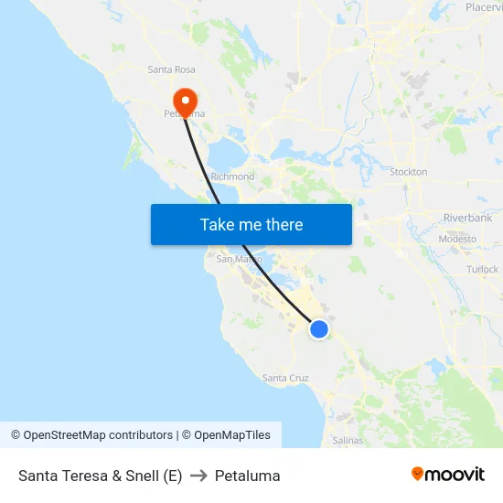 Santa Teresa & Snell (E) to Petaluma map