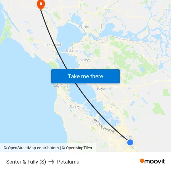Senter & Tully (S) to Petaluma map