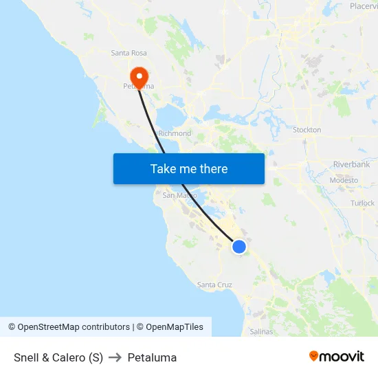 Snell & Calero (S) to Petaluma map