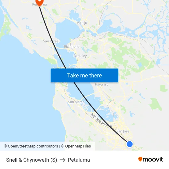 Snell & Chynoweth (S) to Petaluma map