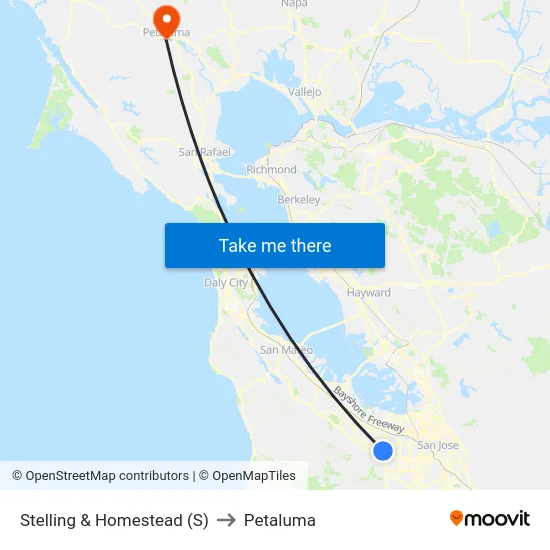 Stelling & Homestead (S) to Petaluma map
