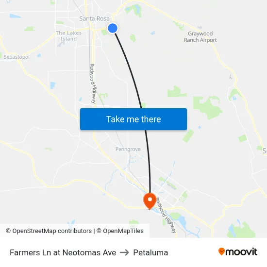 Farmers Ln at Neotomas Ave to Petaluma map