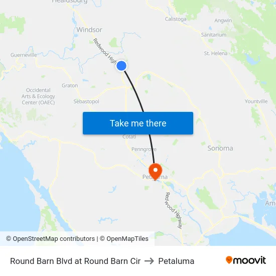 Round Barn Blvd at Round Barn Cir to Petaluma map