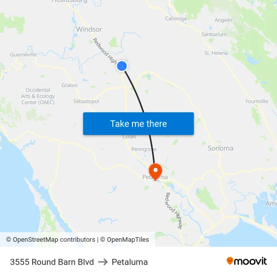3555 Round Barn Blvd to Petaluma map