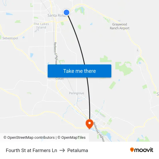 Fourth St at Farmers Ln to Petaluma map