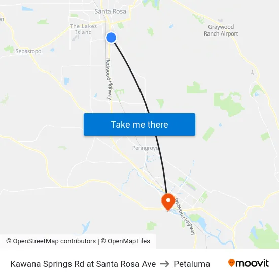 Kawana Springs Rd at Santa Rosa Ave to Petaluma map
