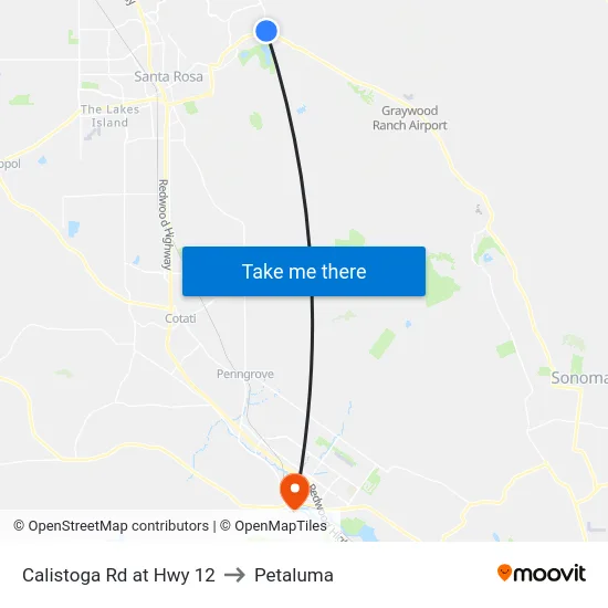 Calistoga Rd at Hwy 12 to Petaluma map