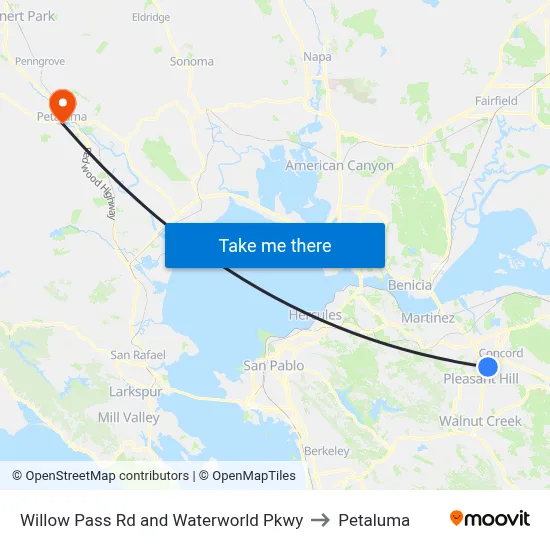 Willow Pass Rd and Waterworld Pkwy to Petaluma map