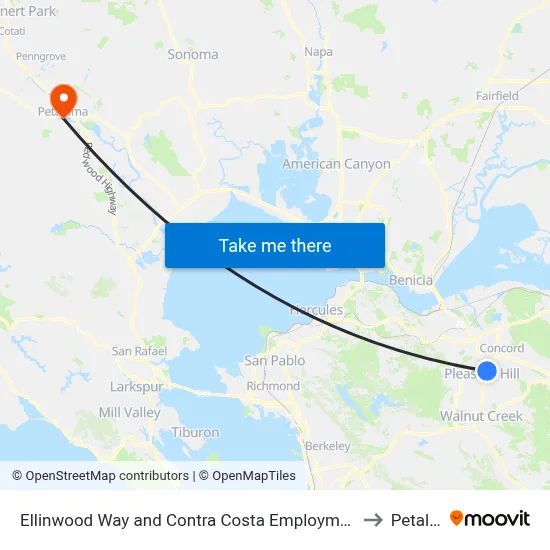 Ellinwood Way and Contra Costa Employment Human Services to Petaluma map