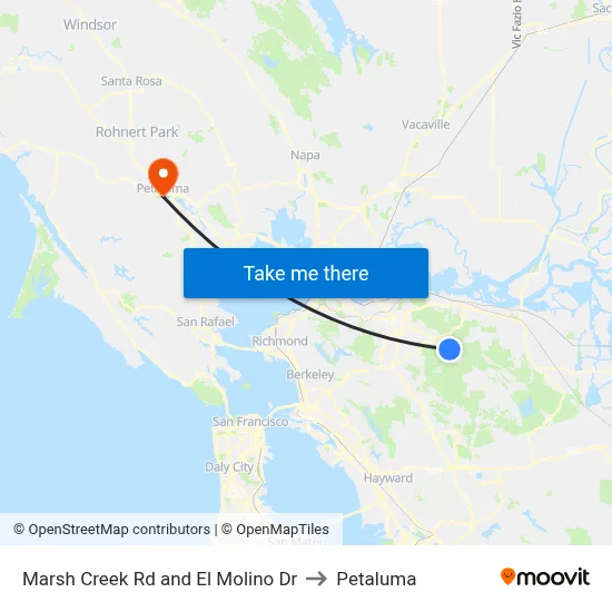 Marsh Creek Rd and El Molino Dr to Petaluma map