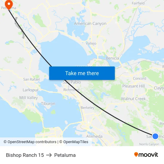 Bishop Ranch 15 to Petaluma map