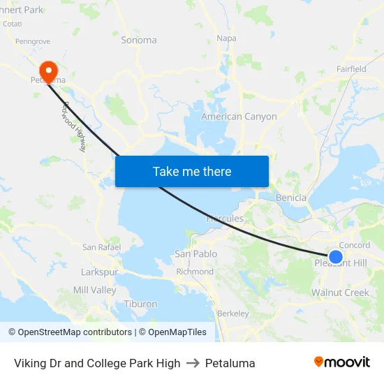 Viking Dr and College Park High to Petaluma map