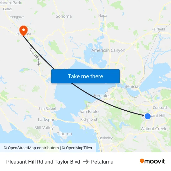 Pleasant Hill Rd and Taylor Blvd to Petaluma map