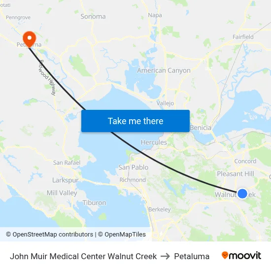 John Muir Medical Center Walnut Creek to Petaluma map