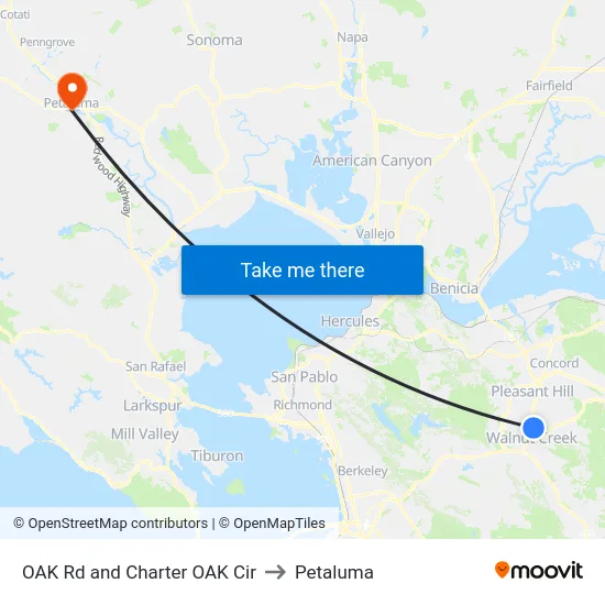 OAK Rd and Charter OAK Cir to Petaluma map