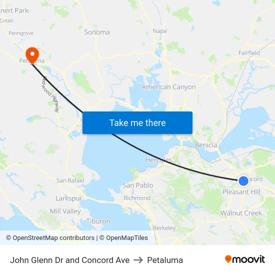 John Glenn Dr and Concord Ave to Petaluma map
