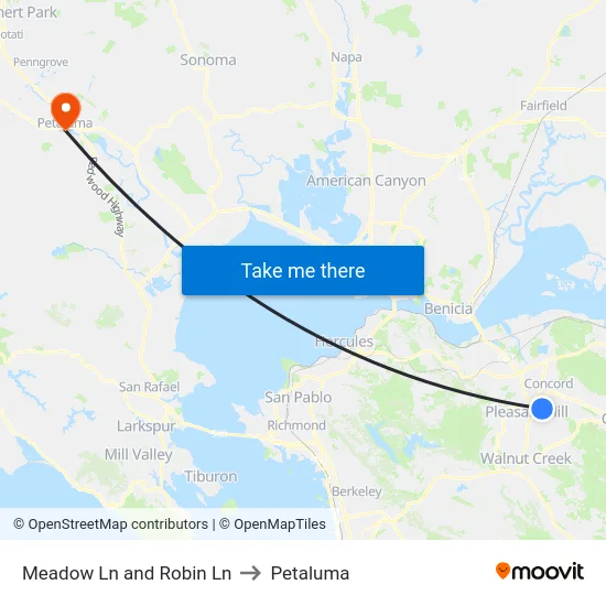 Meadow Ln and Robin Ln to Petaluma map