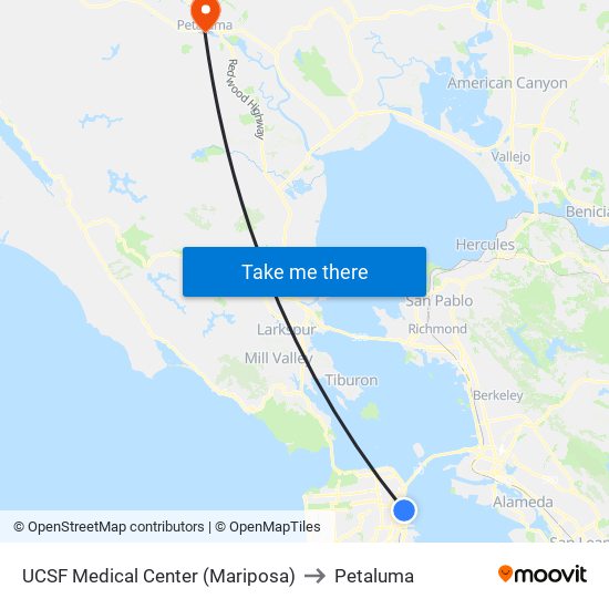 UCSF Medical Center (Mariposa) to Petaluma map